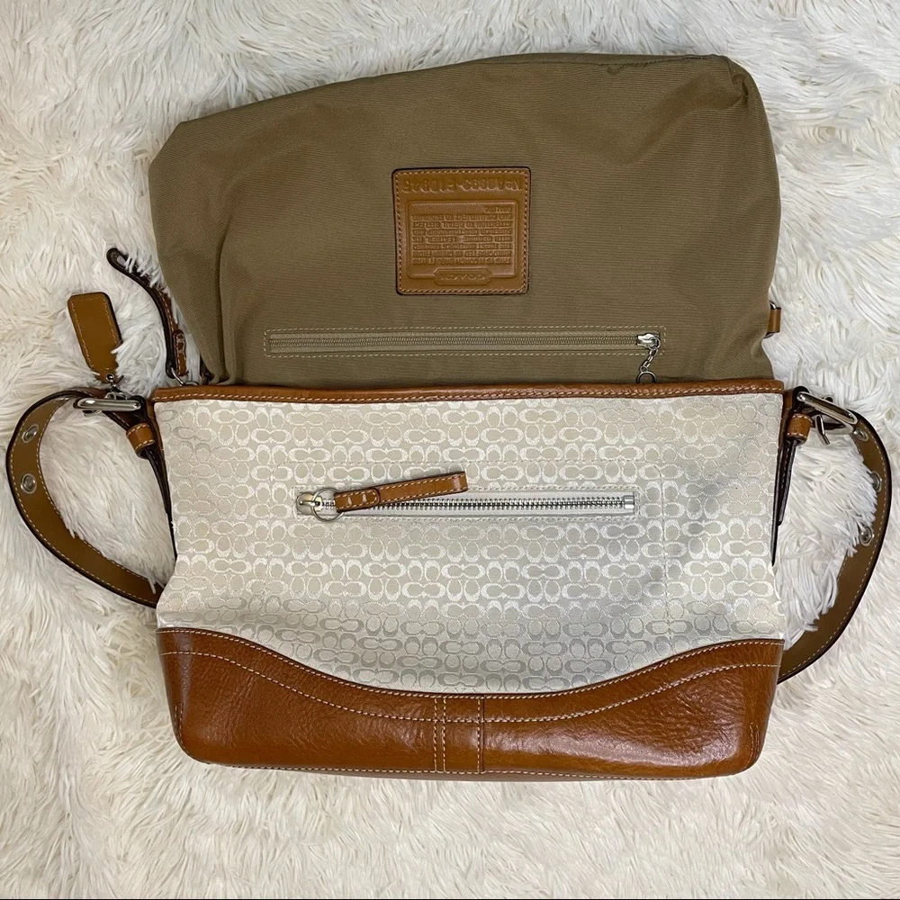 Coach Handbag Shoulder Signature Mini Duffle Ivory leather Brown purse. - Picture 9 of 17